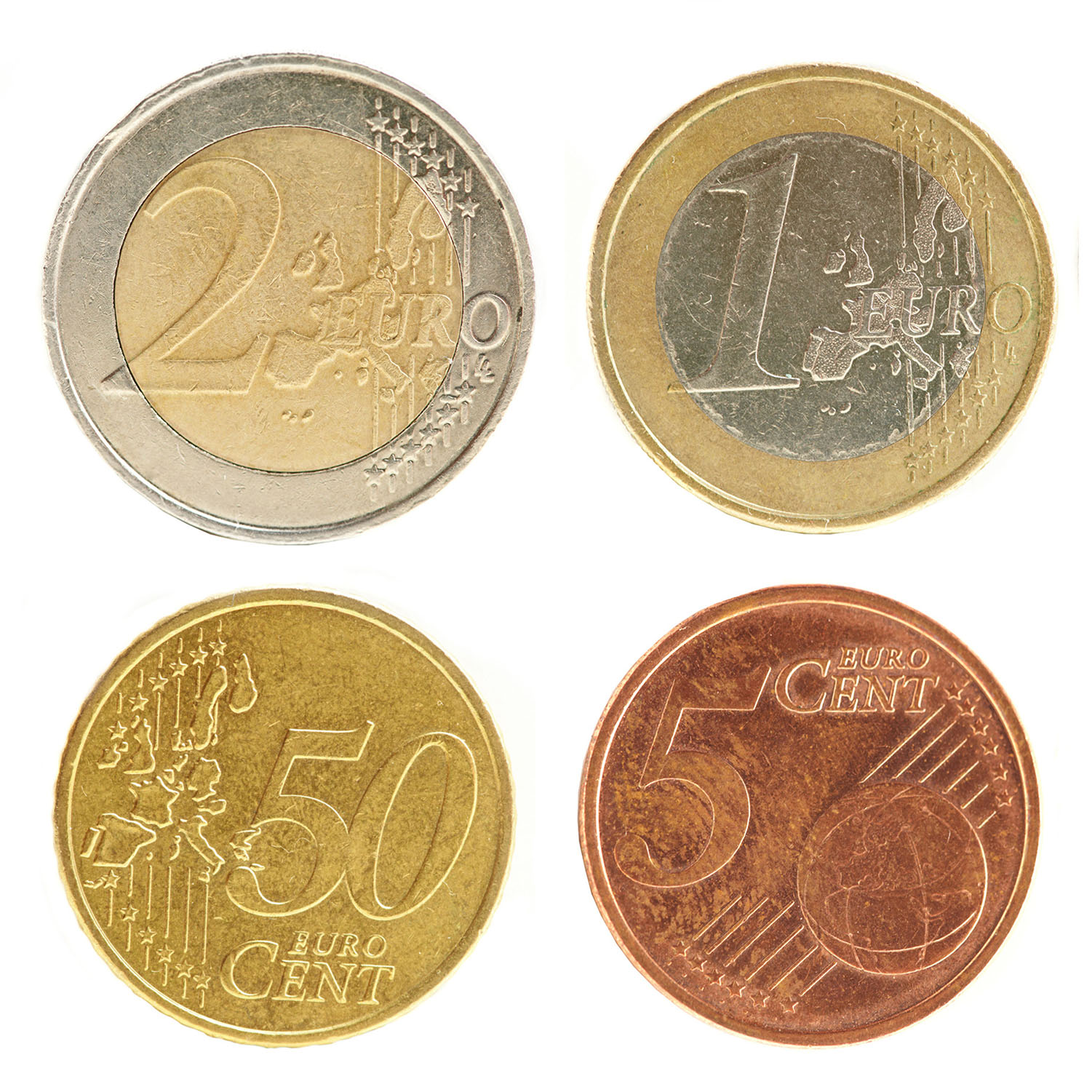 Euro Münzaufkleber Set 4 Stk. - FUN Sticker Kleingeld rund selbstklebend täuschend echt