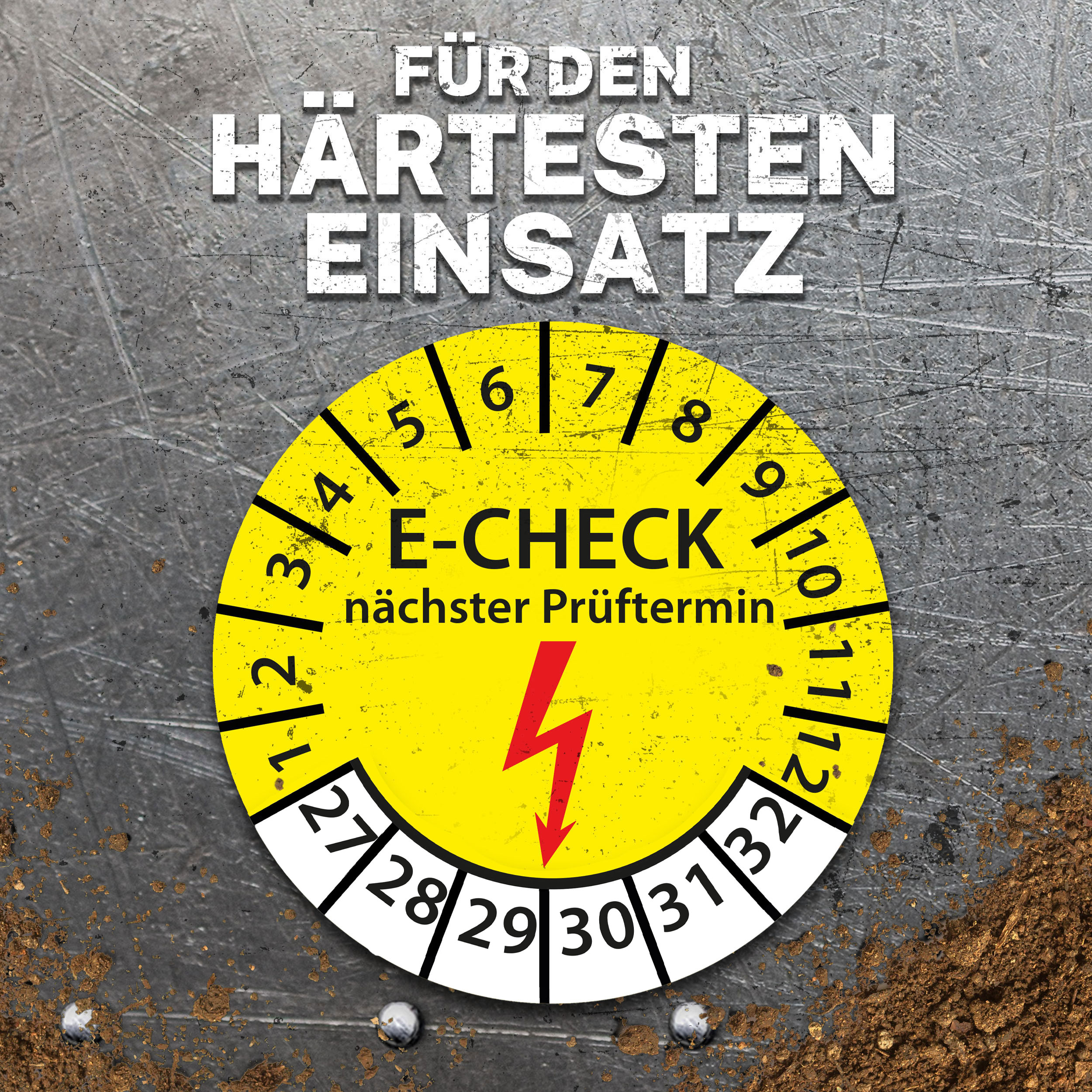 Prüfplakette DGUV V3 Nächster Prüftermin E-Check Elektro - 2027-2032 - Wasserfest/UV-Schutz - 30mm Plakette für Tritte Leitern Feuerlöscher Maschinen