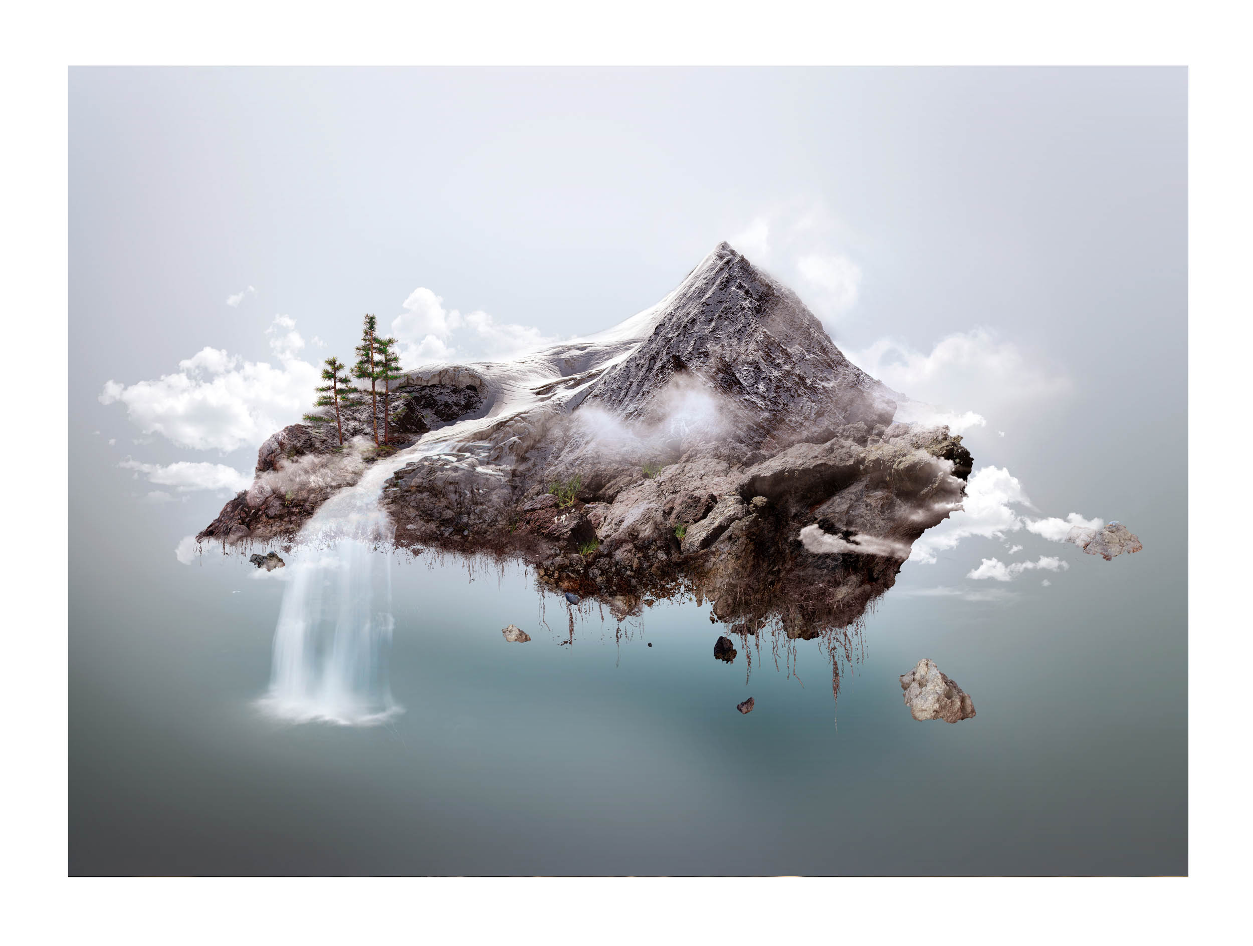 Titel: Querformat Butlerfinish Berge Acrylglas Leinwand Poster Wanddeko Dibond Wandbild Fantasy - Alu Fliegende Bild Landschaft Holzbalken